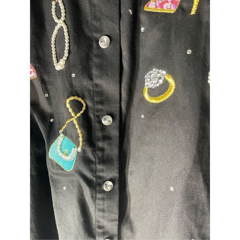 Quacker Factory Novelty Embroidered Embellished Button Front Shacket Women’s siz - Picture 4 of 7
